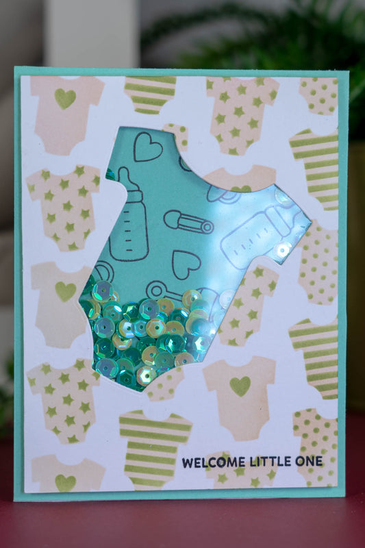 Welcome Little One carte shaker Vert