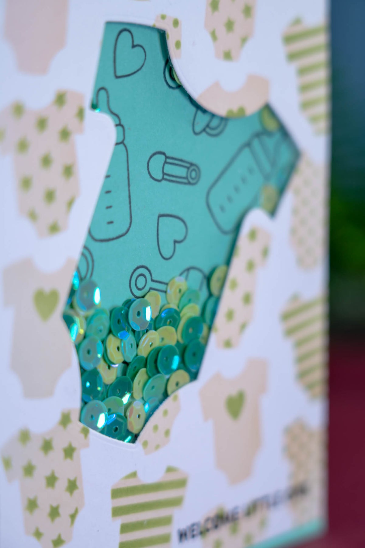 Welcome Little One carte shaker Vert