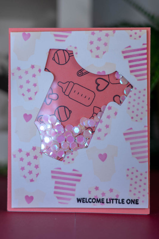Welcome Little One carte shaker Rose
