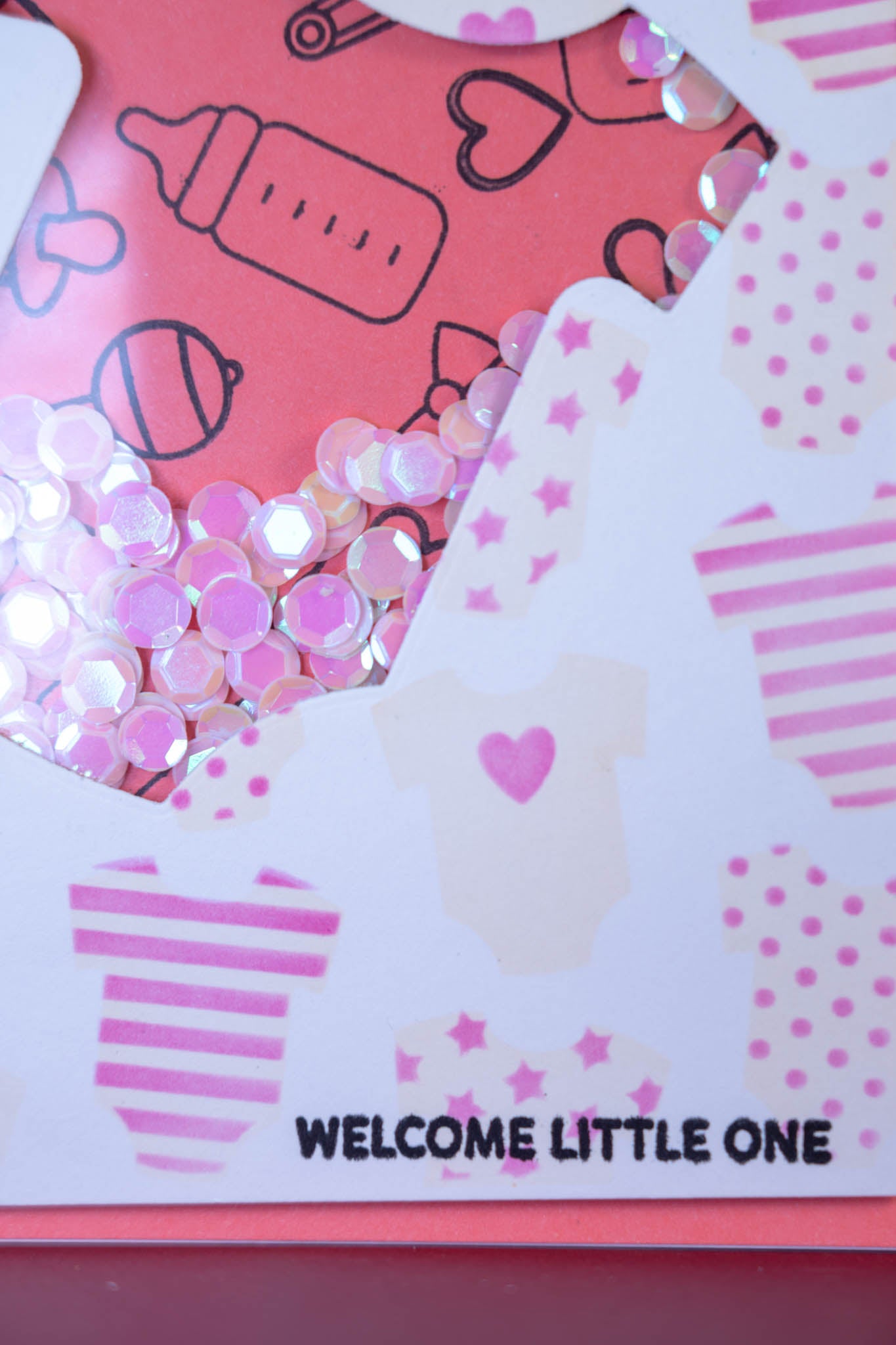 Welcome Little One carte shaker Rose