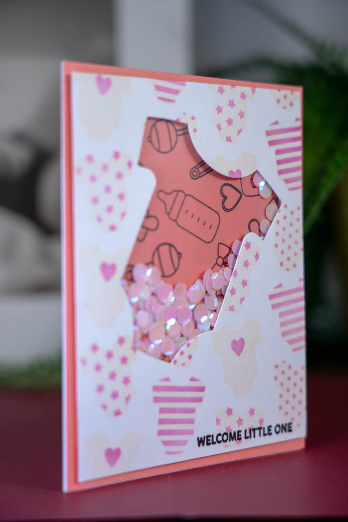 Welcome Little One carte shaker Rose