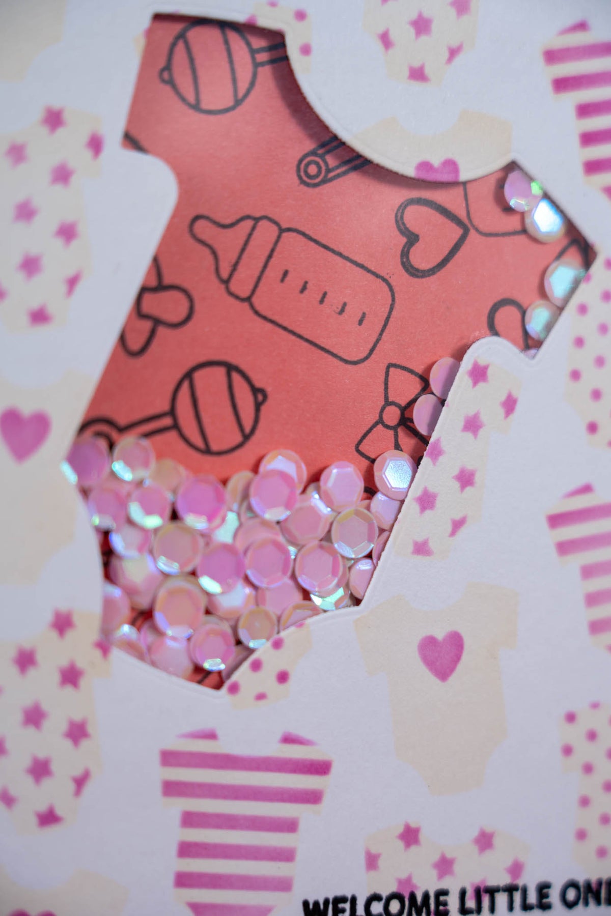 Welcome Little One carte shaker Rose