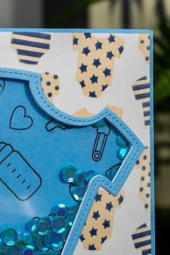 Welcome Little One carte shaker bleu